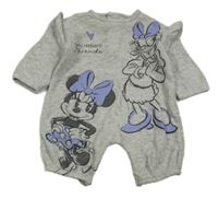 Šedý melírovaný žebrovaný úpletový overal s Minnie s Daisy a volánky George
