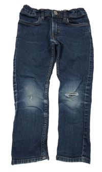 Tmavomodré skinny fit rifle s dírou na koleni H&M