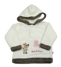 Bílá chlupatá mikina se srnkou a kapucí