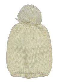 Smetanová pletená čepice s bambulí