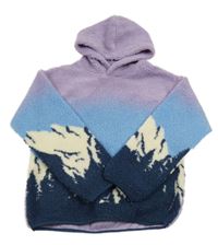 Lila-modro-tmavomodrá huňatá mikina s horami a kapucí Primark