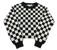 Černo-světlešedý kostkovaný crop svetr H&M