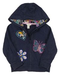 Tmavomodrá propínací mikina s obrázky s flitry a kapucí Monsoon