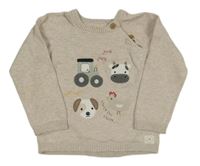 Béžový melírovaný svetr se zvířaty a traktorem F&F