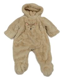 Béžová kožešinová podšitá kombinéza se srnkou a kapucí Dopodopo