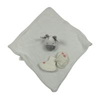 2set - Bílý chlupatý usínáček s krávou + smetanové pletené capáčky s výšivkami květů