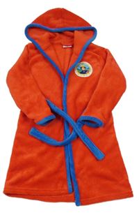 Červený chlupatý župan s Hasičem Samem a kapucí