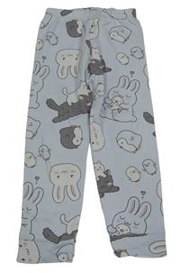 Světlemodré pyžamové kalhoty se zvířaty