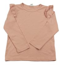 Starorůžové žebrované triko s volánky Shein