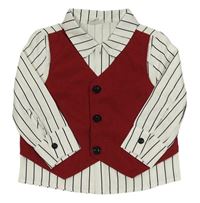 Bílo-černá pruhovaná košile s vínovou vestou Shein