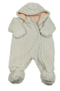 Bílá květovaná plyšová zateplená kombinéza s kapucí M&S