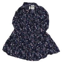 Tmavomodré květované lehké košilové šaty Pocopiano