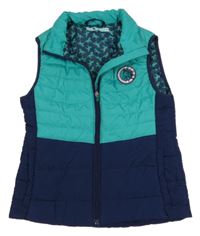 Modrozeleno-tmavomodrá šusťáková zateplená funkční vesta s koněm Active Touch