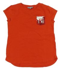 Červené tričko s kapsou s překlápěcími flitry JBC