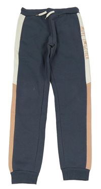 Tmavomodro-smetanovo-růžové tepláky s nápisem Vertbaudet