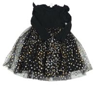 Černé bavlněno/tylové šaty s hvězdami a volánky Shein