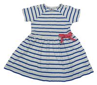 Bílo-modré pruhované bavlněné šaty s mašlí Petit Bateau