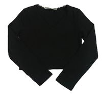 Černé žebrované crop triko H&M