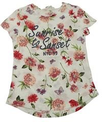 Bílo-červené květované tričko s nápisem H&M