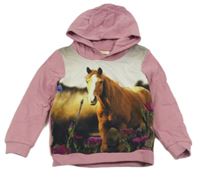 Starorůžová mikina s koněm a kapucí kids