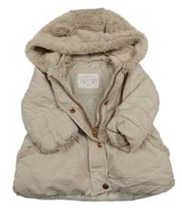 Světebéžová šusťáková zimní bunda s chlupatou kapucí F&F