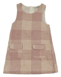 Světlerůžovo-smetanové kostkované vlněné šaty s kapsami F&F