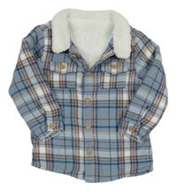 Modro-bílo-béžová kostkovaná zateplená košilová bunda Tu