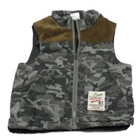 Šedá army plátěná zateplená vesta s nášivkou 