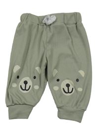 Khaki lehké žebrované tepláky s medvědy 