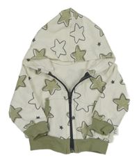 Bílo-khaki propínací mikina s hvězdičkami a kapucí 