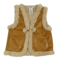 Hnědá semišová zateplená vesta s kapsami