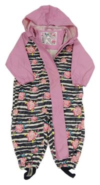 Tmavomodro-růžová pruhovaná/květovaná nepromokavá kombinéza s kapucí Lupilu