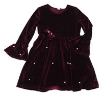 Vínové sametové šaty s perličkami shein