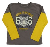 Šedo-žluté triko s tygrem 