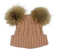 Světlerůžová pletená čepice s bambulemi 