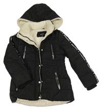 Černá šusťáková zimní bunda s logem a kapucí Diesel