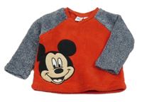 Červeno-tmavomodrá plyšová mikina s Mickeym Disney
