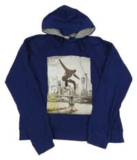 Tmavomodrá oversize mikina s potiskem a kapucí Pocopiano