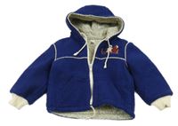 Tmavomodrá fleecová zateplená bunda s výšivkou a kapucí 