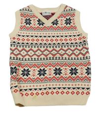 Smetanovo-červeno-černá vzorovaná pletená vesta Pep&Co