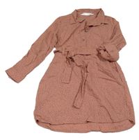 Růžovo-černé puntíkaté košilové šaty s páskem H&M