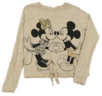Světlebéžové triko s Minnie a Mickeym a uzlem Disney