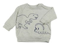 Světlešedá melírovaná mikina s dinosaury M&S