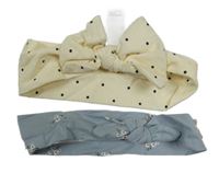 2x čelenka - modrá květovaná + smetanová puntíkatá H&M