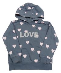 Tmavošedá mikina se srdíčky a nápisem a kapucí PRIMARK