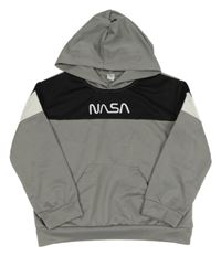 Šedo-černá sportovní mikina s nápisem a kapucí shein