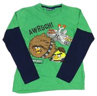 Zeleno-tmavomodré triko s Angry Birds