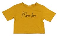 Hořčicové crop tričko s nápisem Matalan