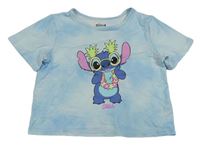 Světlemodro-bílé batikované crop tričko se Stitchem Primark