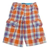 Oranžovo-modro-bílé kostkované plátěné cargo kraťasy Mini Boden